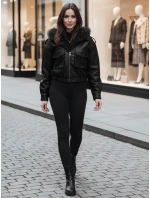 Dámska kožená bunda s kožušinou SOFTREBEL black FashionStreet TY4762z