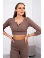 Rebrovaný komplet krátky top mocca