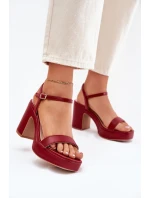Eko Skórzane Sandały Na Słupku Bordowe Lillita