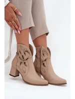 Skórzane Ażurowe Botki Damskie Na Słupku Zazoo 3647 Jasnobeżowe Skórzane Ażurowe Botki Damskie Na Słupku Zazoo 3647 Jasnobeżowe