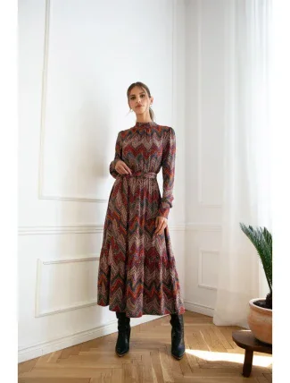 S291 Maxi šaty s aztéckou potlačou - model 1 S291 Maxi šaty s aztéckou potlačou - model 1