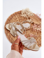 Dievčenské sandále na nízkom podpätku so zirkónmi, zlaté Ollna