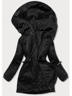 Čierna dámska bunda s kapucňou (B8105-1)