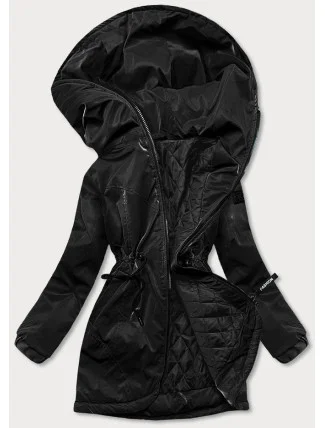 Čierna dámska bunda s kapucňou (B8105-1)