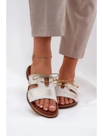 Dámske kožené sandále na podpätku Zazoo 3022 gold washed