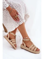 Sandały Damskie Na Platformie Ze Złotym Detalem Beżowe Kartia
