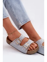 Dámské pantofle se zlatými sponami a knoflíky Modré Tervina