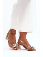 Sandały Transparentne Na Obcasie Złote S.Barski MR1037-43