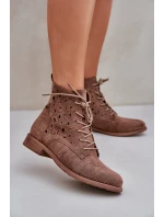 Sznurowane Botki Z Ażurowym Wzorem S.Barski HY51-136 Brązowe