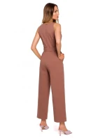 M679 Overal bez rukávov s opaskom a sponou - čokoládový