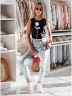 PETITO čierne FashionStreet RY2731 dámske bavlnené tričko bez ramienok s kvetmi PETITO čierne FashionStreet RY2731 dámske bavlnené tričko bez ramienok s kvetmi