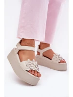 Skórzane Sandały Damskie Na Platformie CheBello 4701 Beżowe