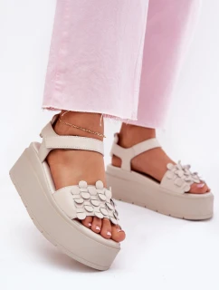 Skórzane Sandały Damskie Na Platformie CheBello 4701 Beżowe