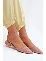 Síťované sandály s krajkou na nízkém podpatku Špinavě růžové Selissey