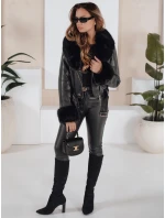 Dámska kožená bunda s kožušinou čierna FashionStreet TY5212 Dámska kožená bunda s kožušinou čierna FashionStreet TY5212