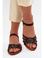 Dámské sandály Ploché s pásky a ozdobou S.Barski KV61-6056 Černé