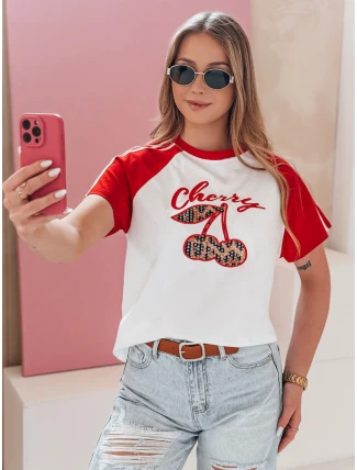 Dámske bavlnené tričko s 3D efektom CEKINKA, červené, FashionStreet RY2866 Dámske bavlnené tričko s 3D efektom CEKINKA, červené, FashionStreet RY2866