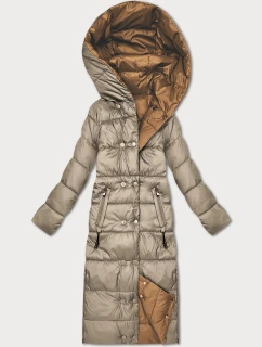 Minoritská béžovo-hnedá obojstranná zimná bunda po kolená (P3-6017-62+301)