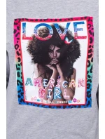 American Girl grafická blúzka šedá S/M - L/XL