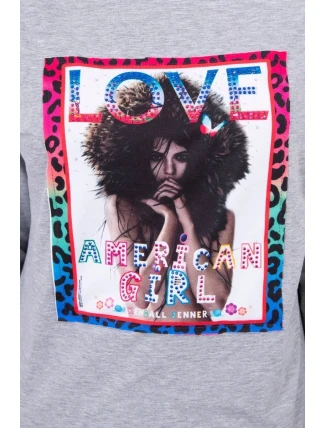 American Girl grafická blúzka šedá S/M - L/XL