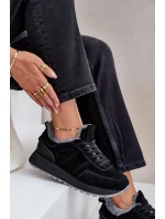 Zamszowe Sneakersy Damskie Z Futerkiem I Błyszczącym Elementem Big Star OO274580 Hi-Poly System Czarne