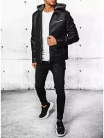 Pánska kožená bunda čierna FashionStreet TX4387