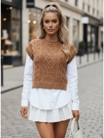 Dámsky sveter 2 v 1 s bielou košeľou CELESTIA camel FashionStreet MY2216
