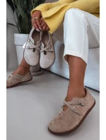 Barefoot Dámske kožené semišové poltopánky s remienkami Zazoo N1271 Beige Barefoot Dámske kožené semišové poltopánky s remienkami Zazoo N1271 Beige