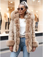 Dámska zimná bunda s kožušinou CHARMFUR béžová FashionStreet TY4770 Dámska zimná bunda s kožušinou CHARMFUR béžová FashionStreet TY4770