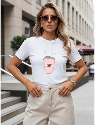 Dámske tričko s potlačou „coffee“, bavlnené, biele, FashionStreet NX8056RY Dámske tričko s potlačou „coffee“, bavlnené, biele, FashionStreet NX8056RY