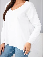 Dámska bavlnená oversized blúzka s výstrihom do V a predĺženým zadným dielom, biela Dámska bavlnená oversized blúzka s výstrihom do V a predĺženým zadným dielom, biela