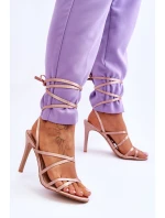 Damskie Wiązane Sandałki Na Szpilce Beżowe Meya