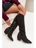 Dámské kožené cowboy kozačky na podpatku z přírodního semiše Artiker 57C0232 Černé