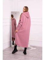 Zateplené šaty s kapucňou tmavo ružové