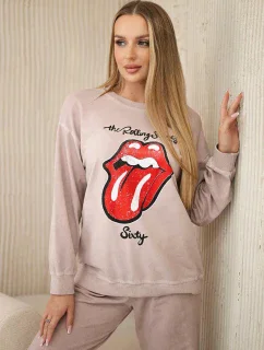 Bavlnené tepláky s potlačou + nohavice púdrovo ružové