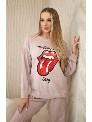 Bavlnené tepláky s potlačou + nohavice púdrovo ružové Bavlnené tepláky s potlačou + nohavice púdrovo ružové