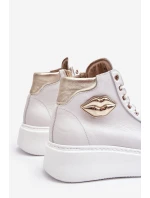 Trampki Damskie Wysokie Na Suwak Lemar Białe Katerin