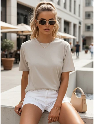 Dámske bavlnené základné tričko LISTRA beige FashionStreet RY2542 Dámske bavlnené základné tričko LISTRA beige FashionStreet RY2542