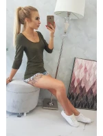 Blúzka s okrúhlym výstrihom vo farbe khaki