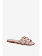 Klapki Damskie Płaskie Z Przeplatającymi Się Paskami Beżowe Acimine