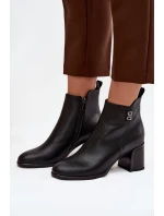 Ocieplane Botki Damskie Z Naturalnej Skóry Na Słupku Czarne Jovelle