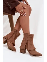 Botki Damskie Na Słupku Z Wywiniętą Cholewką Jasnobrązowe Idalia