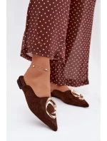 Dámské pantofle Mule s ozdobným zlatým detailem Čokoládové Galvella