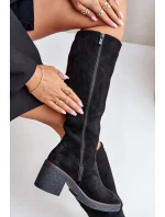 Ocieplane Kozaki Na Słupku Eko Zamszowe Przed Kolano Czarne Leamirael