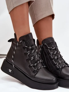 Dámske kožené čižmy Artiker - čierne, zateplené, na platforme