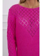 Dámsky sveter s ažúrovým zdobením neónovo ružový - Kesi