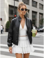 Dámska kožená bunda bomber black FashionStreet TY5595