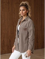 Dámska oversize košeľová bunda z manšestru, béžová, FashionStreet TY6057 Dámska oversize košeľová bunda z manšestru, béžová, FashionStreet TY6057