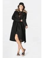 Čierny dámsky kabát s kožušinou (SASKIA) Čierny dámsky kabát s kožušinou (SASKIA)