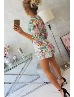 Kvetinové šaty s viazaním v páse ecru